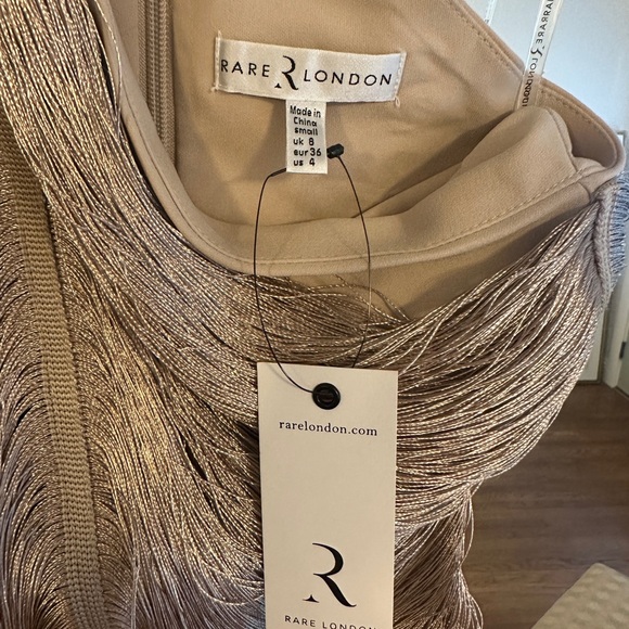 Rare London Gold Fringe Detail Halter Maxi Dress - Picture 7 of 7